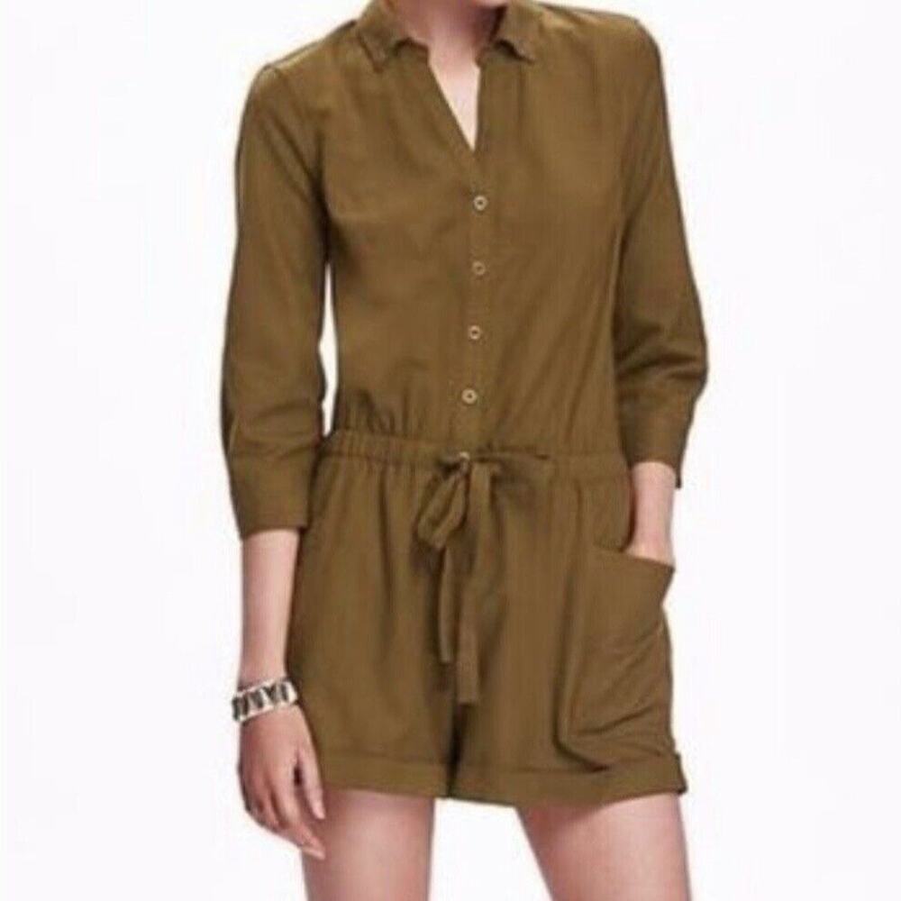 Old Navy Utility Twill Romper Moss Green NEW Size Large